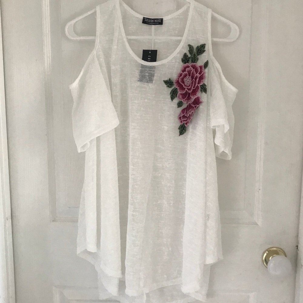 Fashion Nova Embroidered Cold Shoulder Top